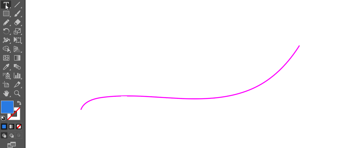 Gif animado que mostra a ferramenta Type on path sendo selecionada. Na sequência, é escrita a palavra Alura sobre uma linha curva.