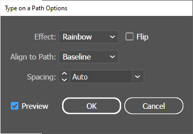Imagem do menu Type on a Path.