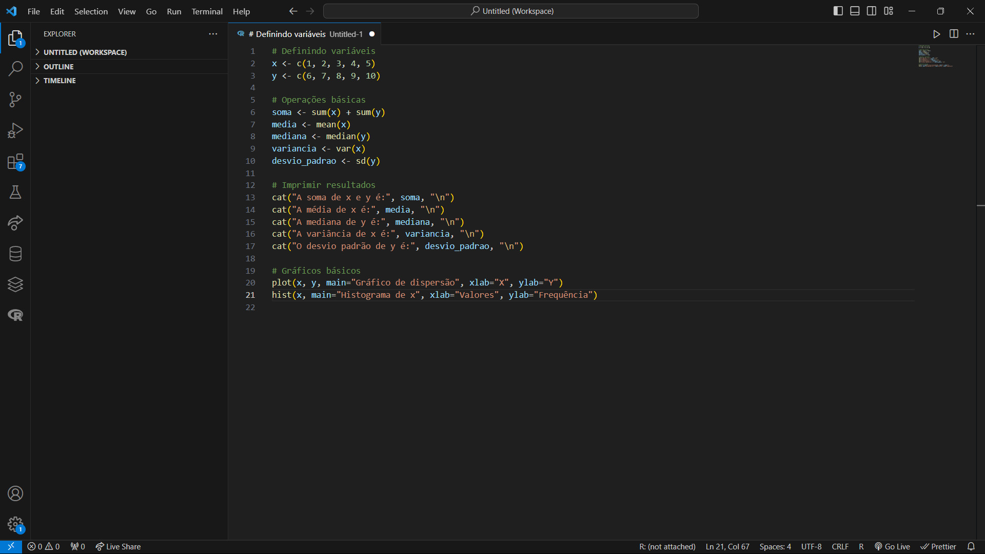 Captura de tela do Visual Studio Code. Na tela, temos o menu lateral com os arquivos e o editor de código à direita.