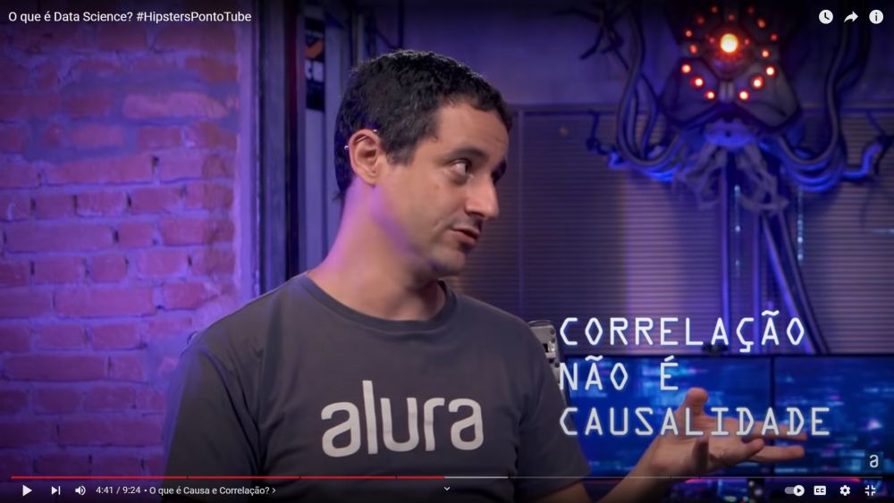 Imagem com o Guilherme Silveira explicando o porquê correlação não é igual a causalidade.