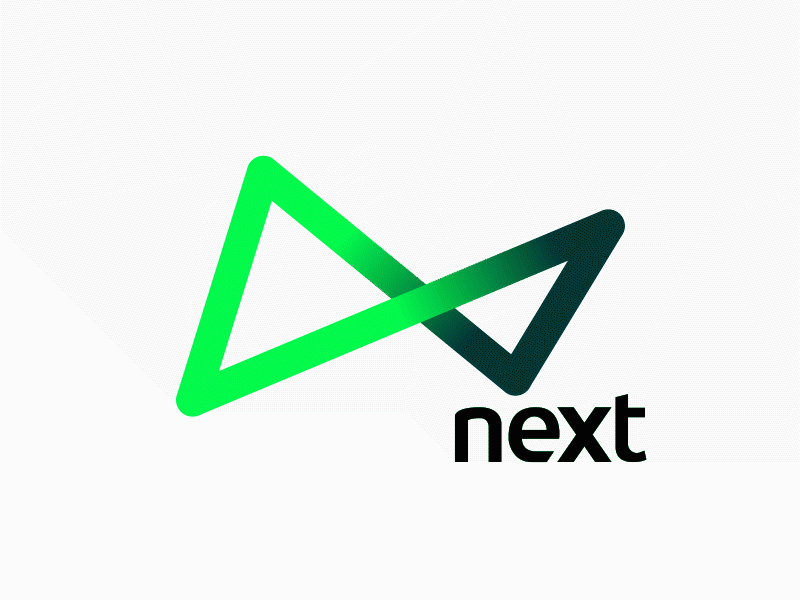 Gif animado da logo do banco Next em verde com o nome “Next” em preto.