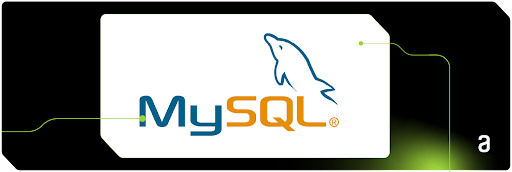 Imagem do logotipo da ferramenta MySQL, que possui o texto “MySQL” em azul e laranja, com um golfinho no canto superior direito.
