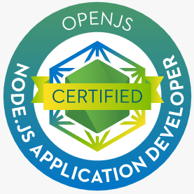 A imagem mostra a logo da certificação OPENJS NODE.JS Application Developer.