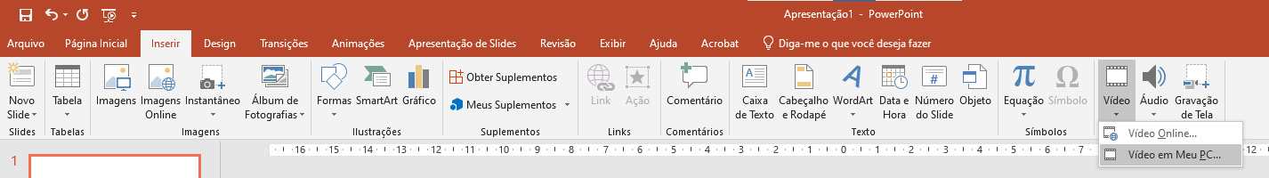 Menu superior do PowerPoint mostrando a guia Inserir.