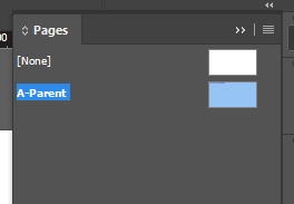 Imagem que mostra o menu de “Parent” para a página Principal do InDesign.