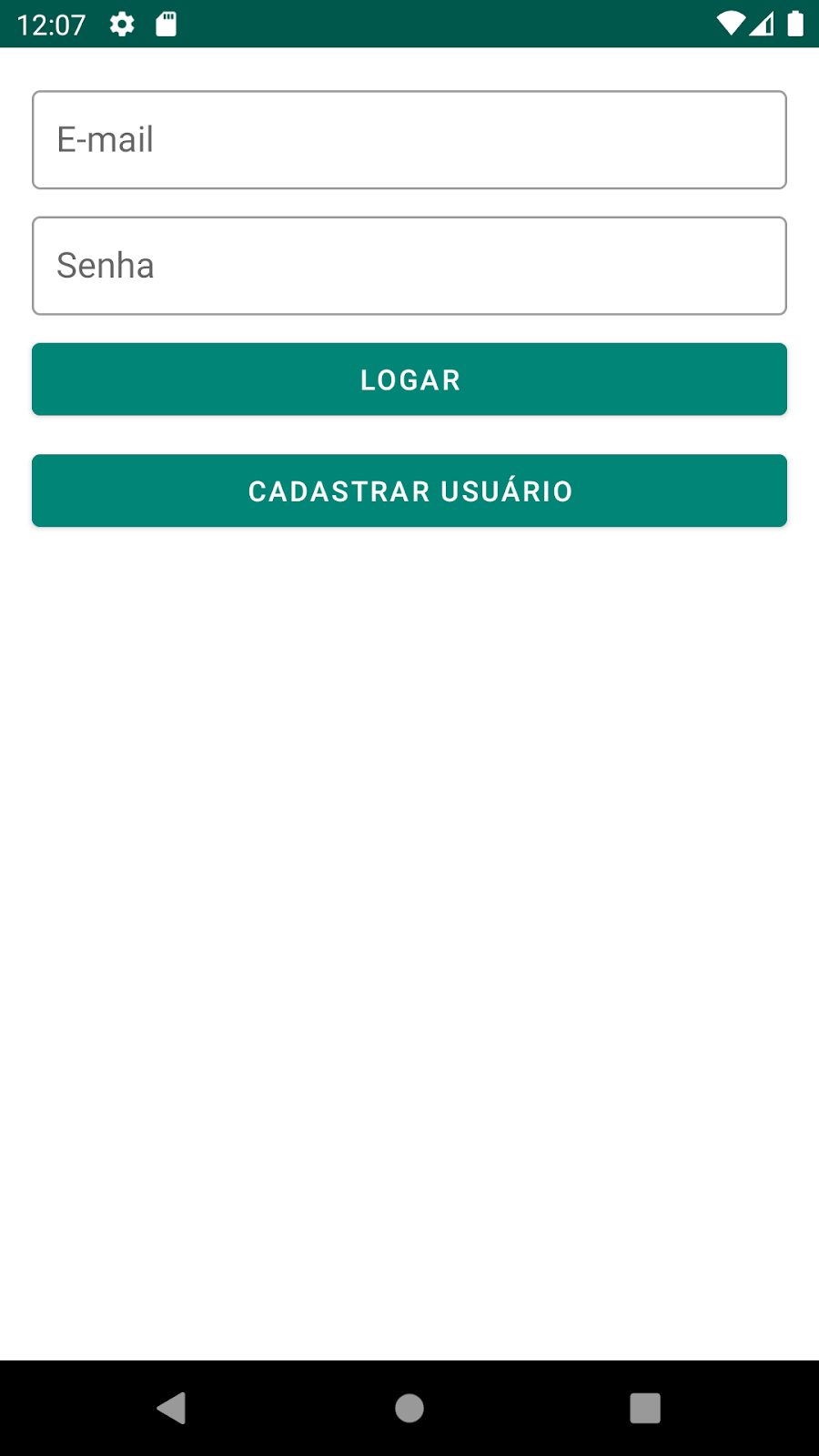 página inicial de cadastro de email e senha