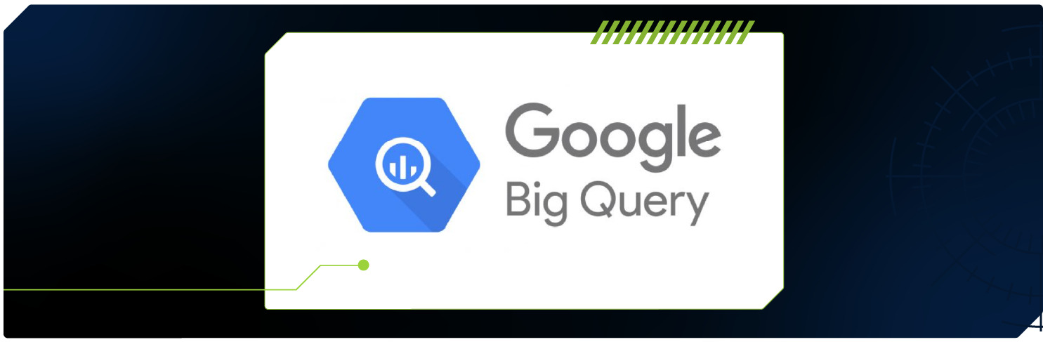 Imagem do logotipo do BigQuery. Em seu ícone, há uma lupa dentro de um hexágono azul.