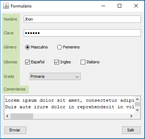 Caixa de texto (JTextField, JPasswordField e JTextArea).