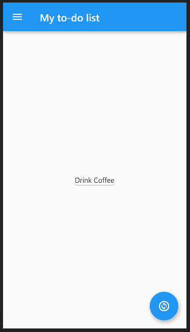 Na imagem, há um print da saída visual (tela) do projeto Flutter. Notamos, agora, que a informação escrita mudou para “Drink Coffee”.