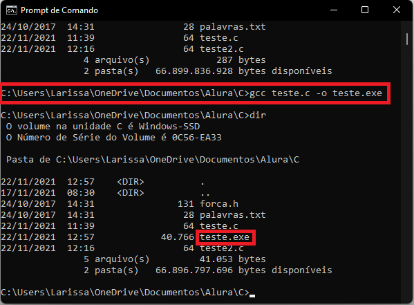 Executando código em C com terminal do windows 