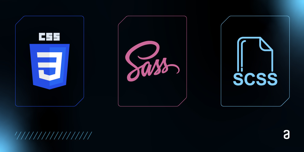 Imagem com logo do CSS, SASS E SCSS lado a lado.