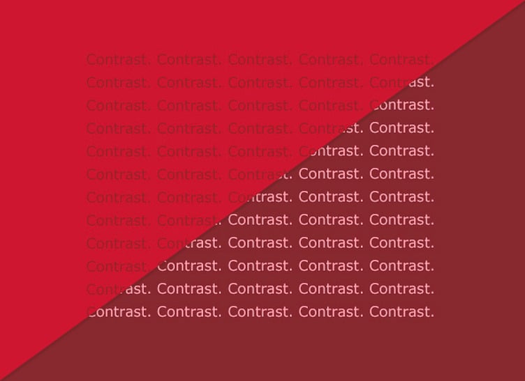 Imagem com dois tons de vermelho, com a palavra “contrast”(contraste) repetida várias vezes.