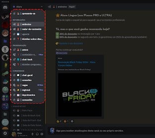 A imagem representa a tela do discord mostrando os canais de texto.