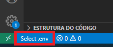 Imagem que mostra print do menu inferior esquerdo do VSCode. Está destacado com um retângulo vermelho uma opção escrito Select .env.