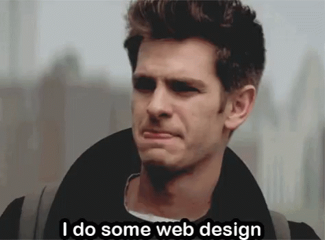 Homem jovem com expressão pensativa dizendo 'I do some web design'.