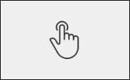 Retângulo com fundo cinza representando um TouchPad com um ícone de um cursor de mouse sinalizando 1 clique.