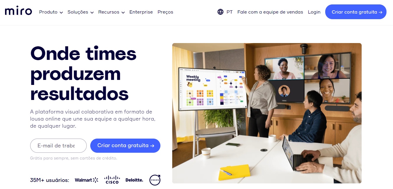 Plataforma visual colaborativa em formato de lousa online com Miro