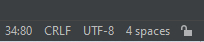 Parte inferior direita do IntelliJ com as respectivas informações: linha:coluna, separador de linha, codificação de arquivo e indentação.