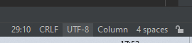Parte inferior direita do IntelliJ com as respectivas informações: linha:coluna, separador de linha, codificação de arquivo, column (coluna) e indentação.