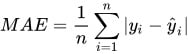 Equação do erro médio absoluto (MAE), calculando a média das diferenças absolutas entre os valores observados e previstos.