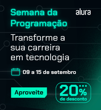 Banner promocional da Alura, com um design futurista em tons de azul, apresentando o texto 