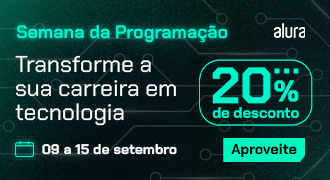 Banner promocional da Alura, com um design futurista em tons de azul, apresentando o texto 