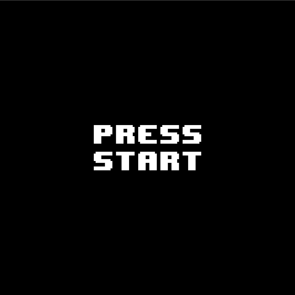 Gif animado de “press start” escrito em letras brancas em um fundo preto.