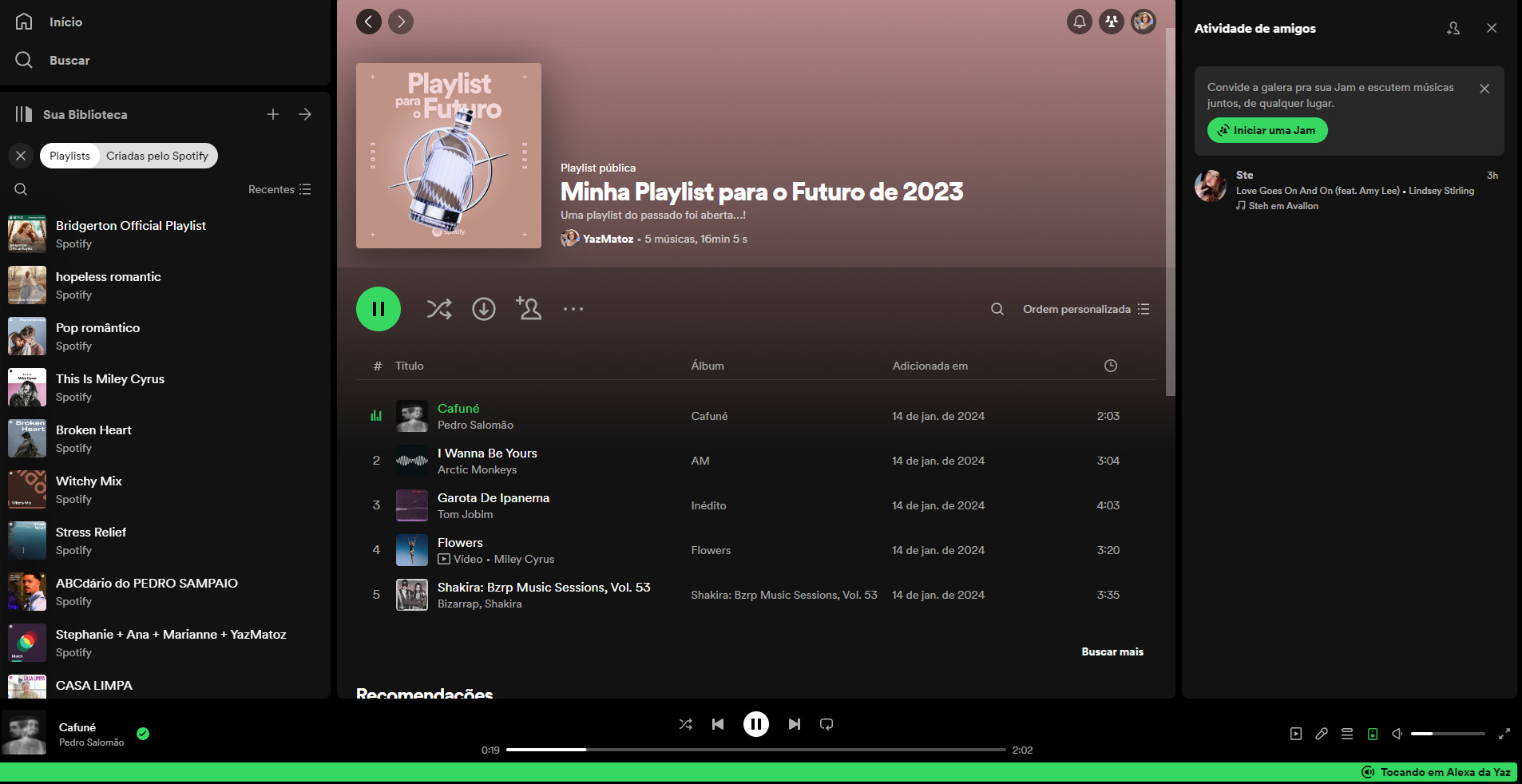 Printscreen do app do Spotify que mostra playlist criada para a pessoa usuária com base em canções e músicas que a pessoa escuta ou escolhe.