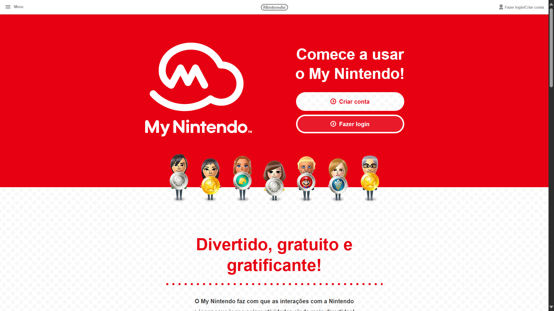 Tela principal do site My Nintendo, desenvolvido com Vue.js.