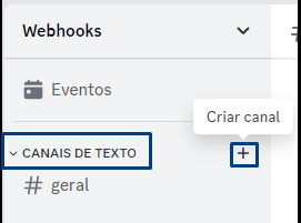 Captura de tela ilustrando o botão criar canal destacado por retângulo azul.