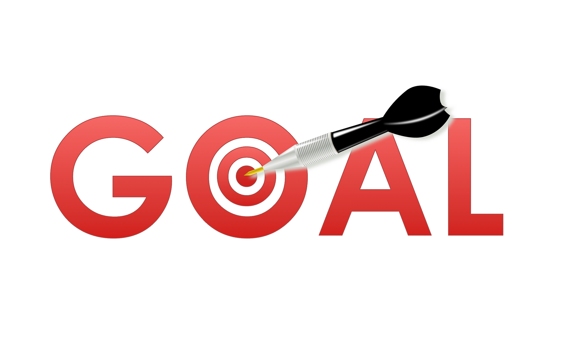 "Goal" escrito em vermelho, com uma flecha no meio do "O".
